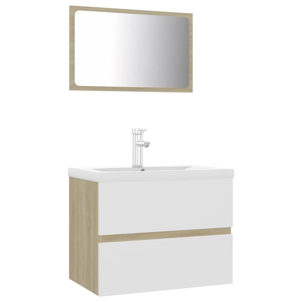 SET MOBILIER DE BAIE, ALB SI STEJAR SONOMA, 60 X 38.5 X 45 CM [1]