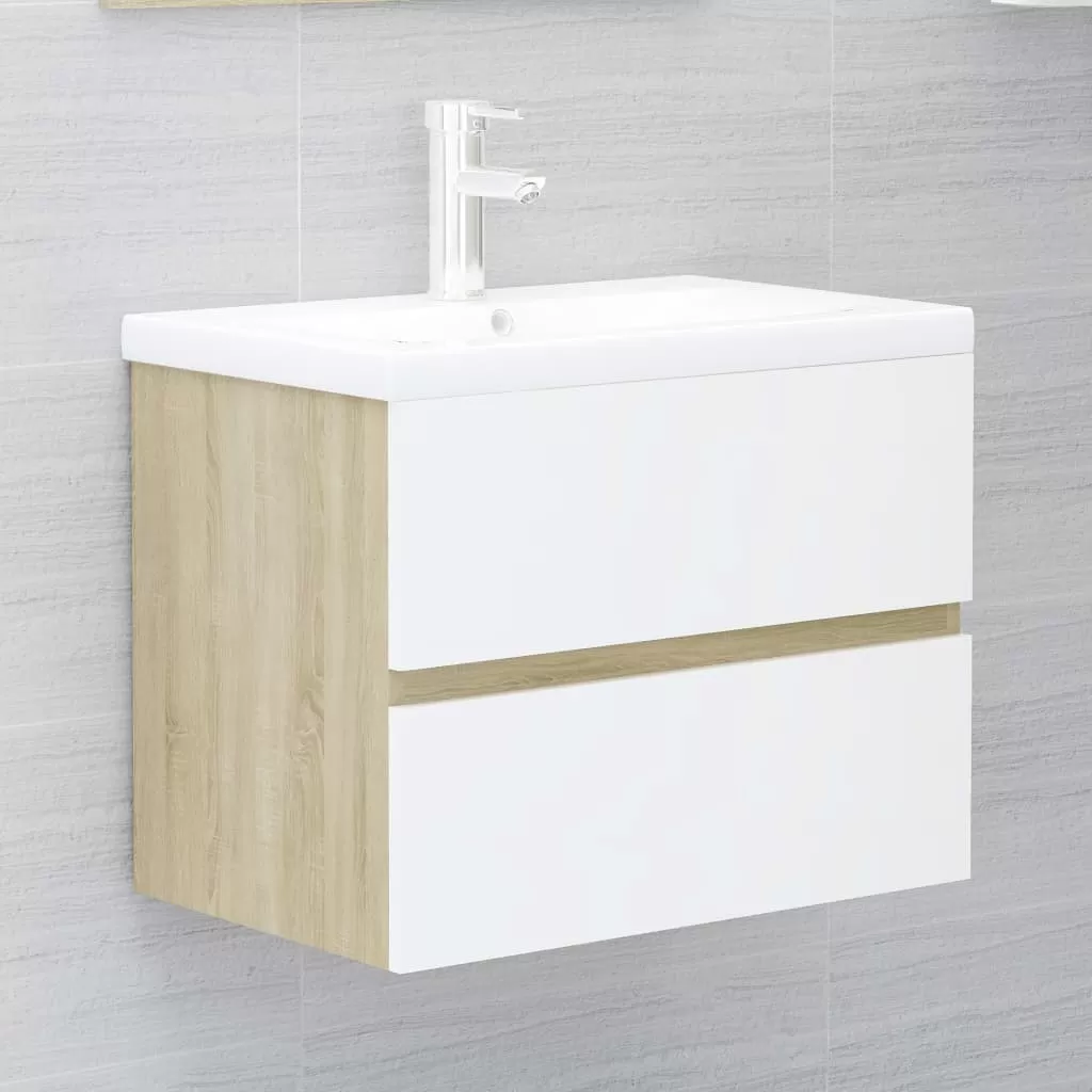 SET MOBILIER DE BAIE, ALB SI STEJAR SONOMA, 60 X 38.5 X 45 CM [2]