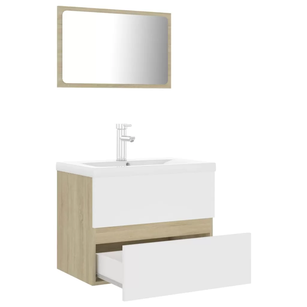SET MOBILIER DE BAIE, ALB SI STEJAR SONOMA, 60 X 38.5 X 45 CM [4]
