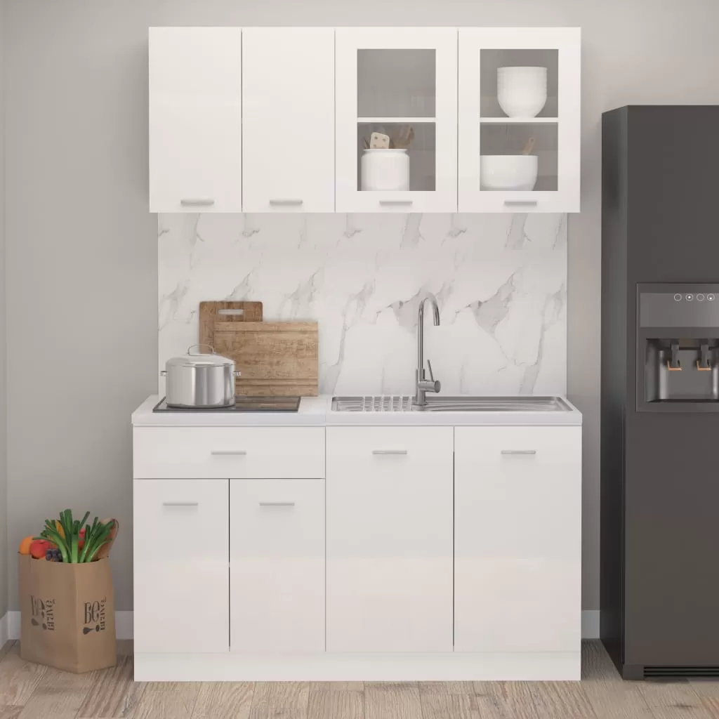 Bucatarii complete - SET MOBILIER DE BUCATARIE DIN 4 PIESE, ALB LUCIOS