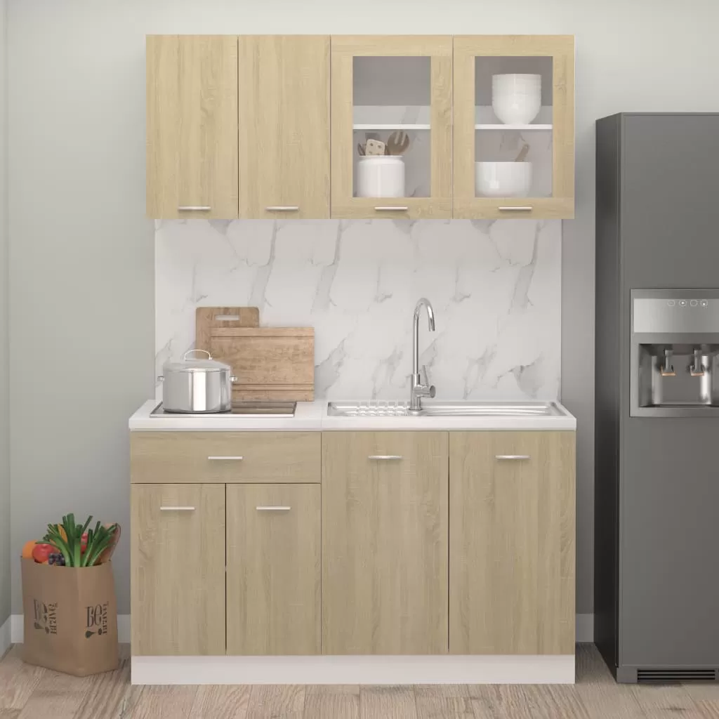 Bucatarii complete - SET MOBILIER DE BUCATARIE DIN 4 PIESE, STEJAR SONOMA