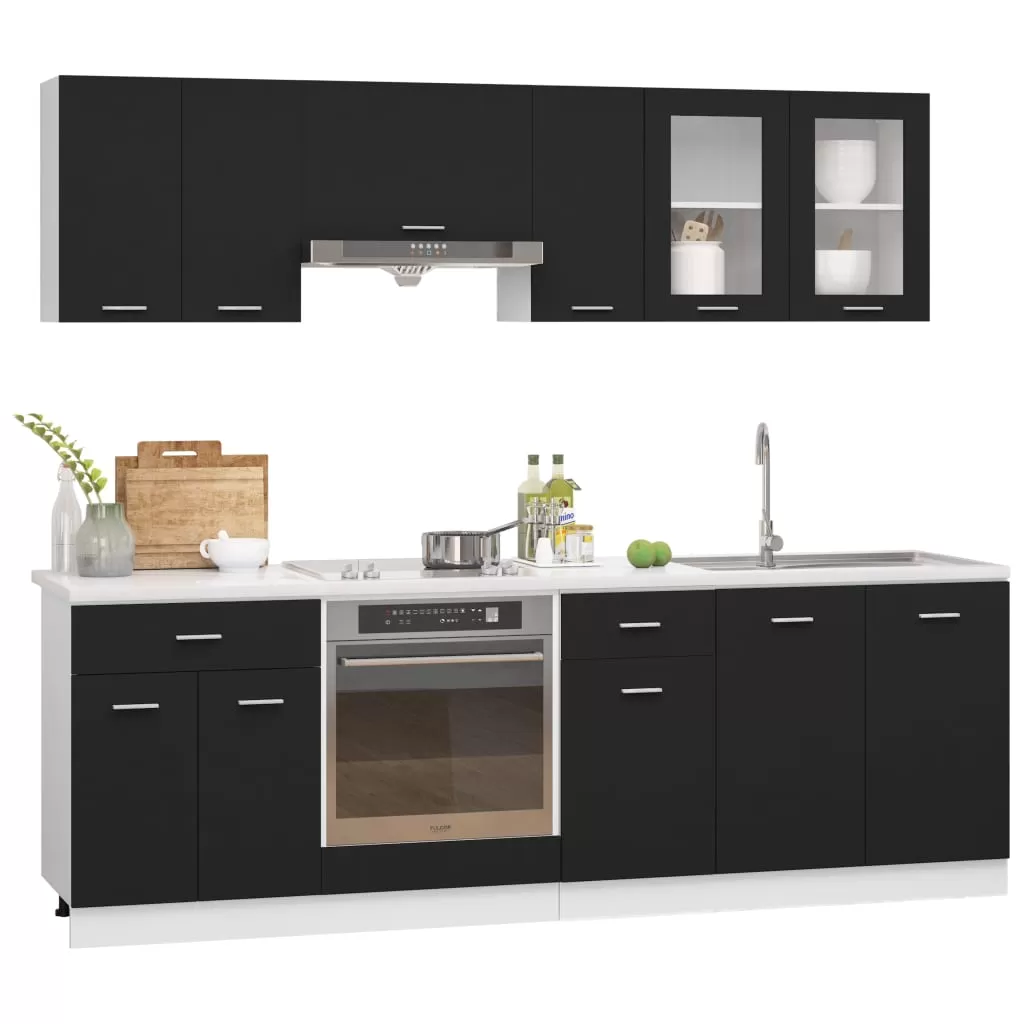 SET MOBILIER DE BUCATARIE DIN 8 PIESE, NEGRU [1]