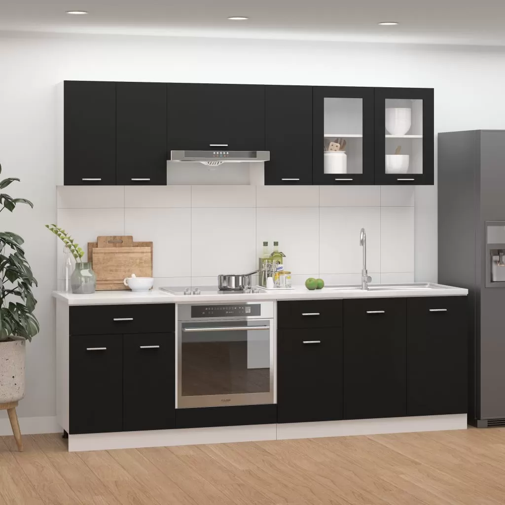 Bucatarii complete - SET MOBILIER DE BUCATARIE DIN 8 PIESE, NEGRU