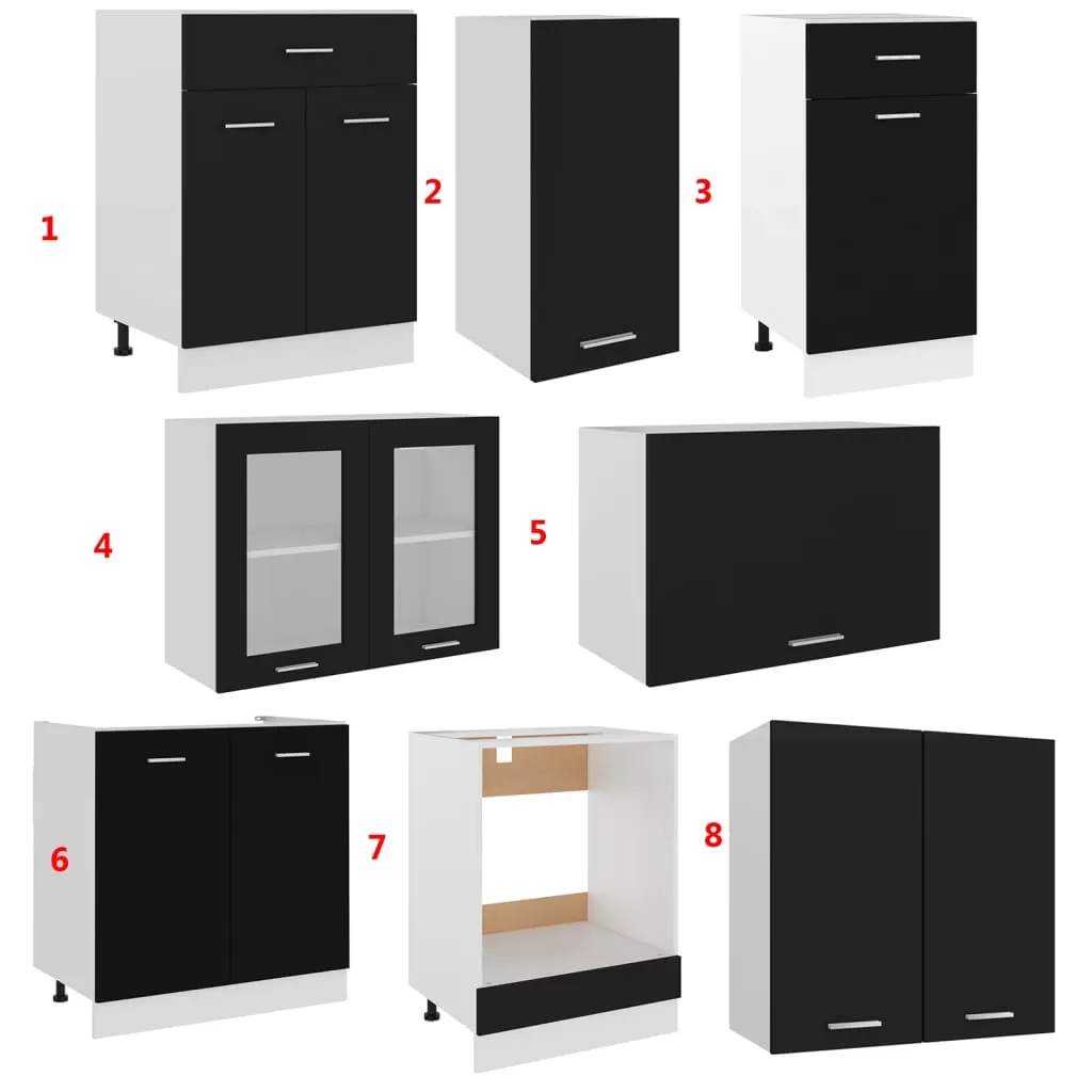 SET MOBILIER DE BUCATARIE DIN 8 PIESE, NEGRU [8]