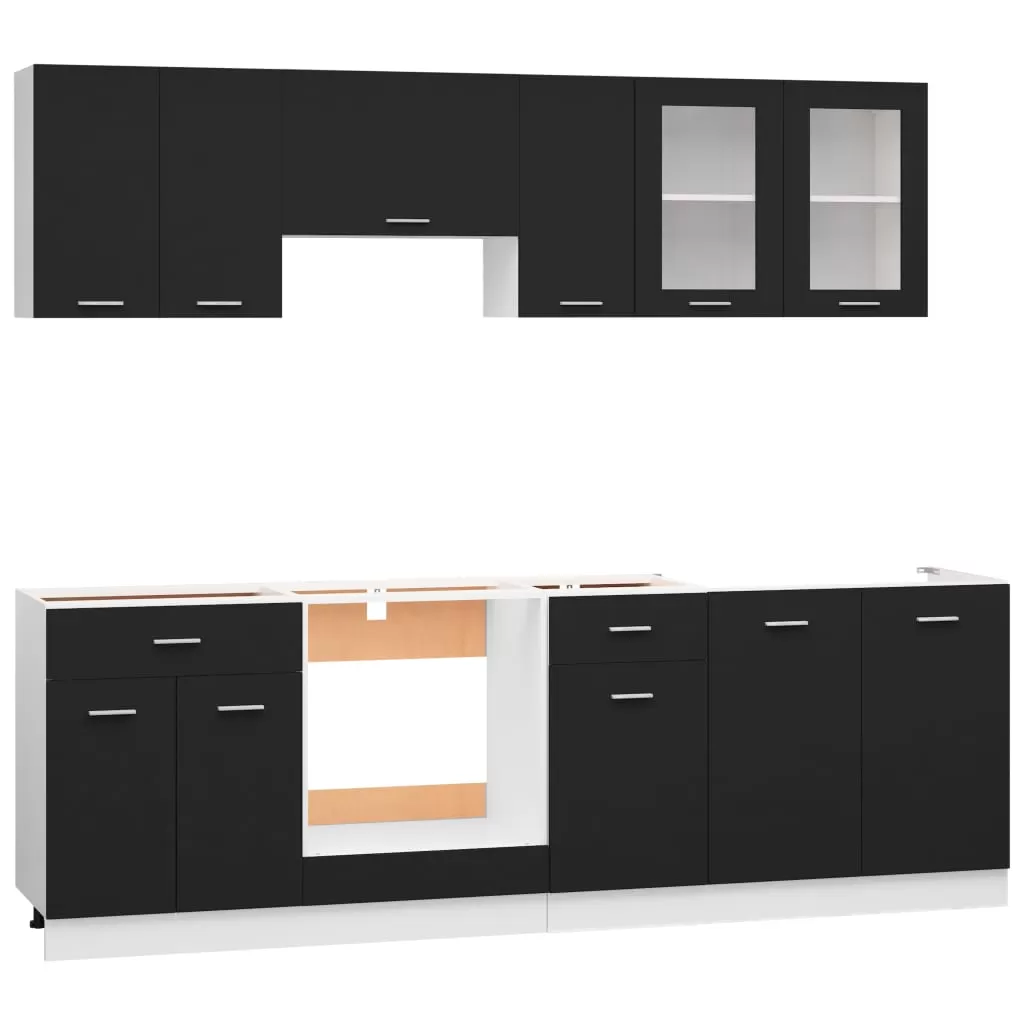 SET MOBILIER DE BUCATARIE DIN 8 PIESE, NEGRU [2]