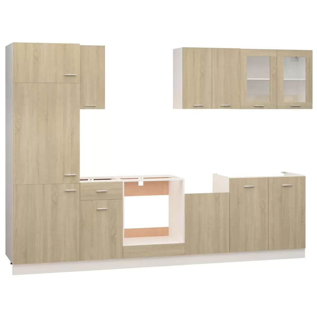 SET MOBILIER DE BUCATARIE DIN 8 PIESE, STEJAR SONOMA [2]