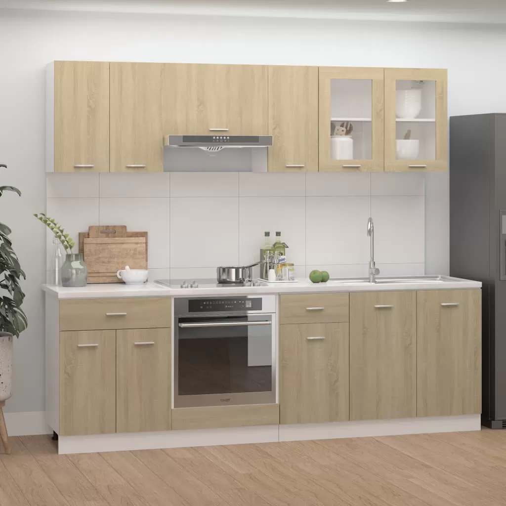 Bucatarii complete - SET MOBILIER DE BUCATARIE DIN 8 PIESE, STEJAR SONOMA