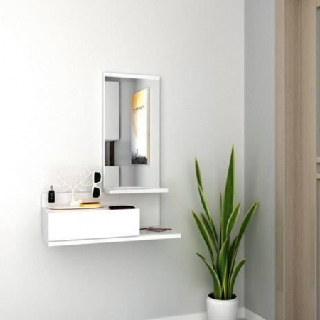 SET MOBILIER HOL, SUSPENDAT, PAL MELAMINAT, CU OGLINDA, 1 SERTAR, 2 RAFTURI, ALB, 60X29.8X80 CM, MIRROR, MINAR [1]