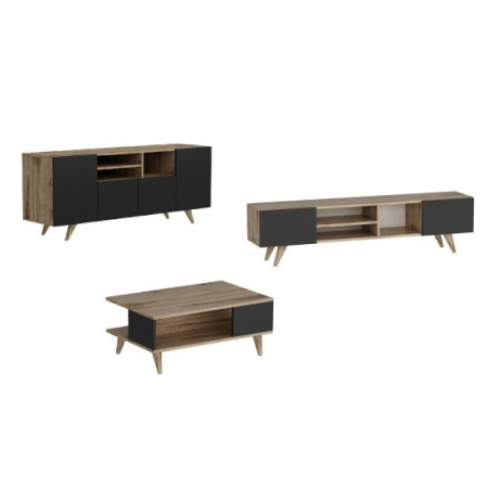 Living - SET MOBILIER SUFRAGERIE, 3 CORPURI, PAL MELAMINAT, NATUR SI NEGRU, DORA, MINAR