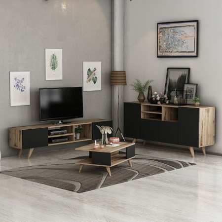 SET MOBILIER SUFRAGERIE, 3 CORPURI, PAL MELAMINAT, NATUR SI NEGRU, DORA, MINAR [6]