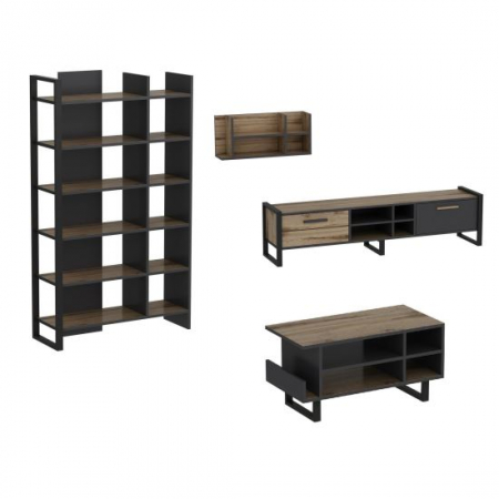 Living - SET MOBILIER SUFRAGERIE, 4 CORPURI, PAL MELAMINAT, NATUR SI ANTRACIT, LENOIR, MINAR