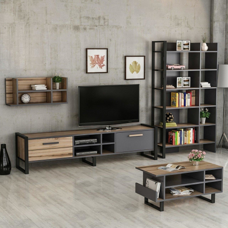 SET MOBILIER SUFRAGERIE, 4 CORPURI, PAL MELAMINAT, NATUR SI ANTRACIT, LENOIR, MINAR [7]