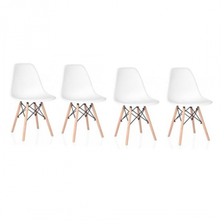 Scaune stil snadinav - SET SCAUN STIL SCANDINAV, 4 BUCATI, LEMN SI PP, ALB, MAX 125 KG, 46X50X82 CM