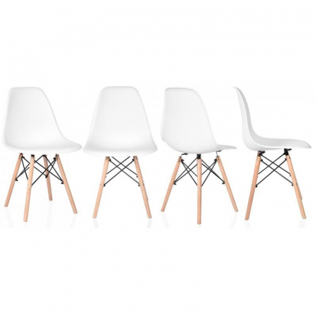 SET SCAUN STIL SCANDINAV, 4 BUCATI, LEMN SI PP, ALB, MAX 125 KG, 46X50X82 CM [6]