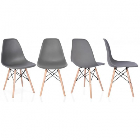 SET SCAUN STIL SCANDINAV, 4 BUCATI, LEMN SI PP, GRI, MAX 125 KG, 46X50X82 CM [7]