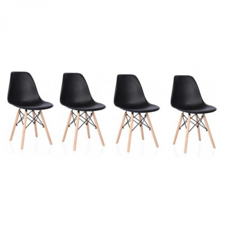 Scaune stil snadinav - SET SCAUN STIL SCANDINAV, 4 BUCATI, LEMN SI PP, NEGRU, MAX 125 KG, 46X50X82 CM