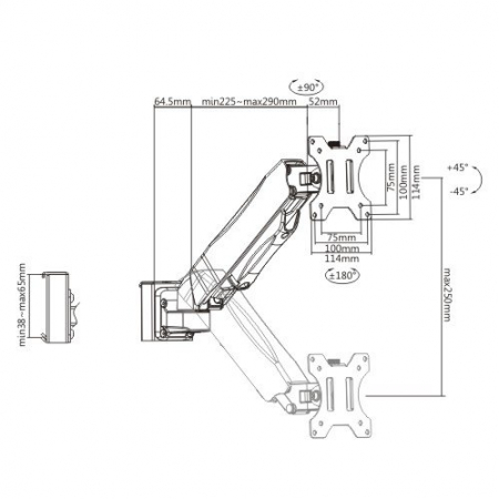 SUPORT MONITOR GAS SPRING SINGLE PENTRU SLAT WALL, SW03-8, 13\\"-27\\", MAX 6.5 KG [3]