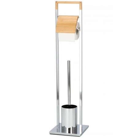 SUPORT PENTRU HARTIE IGIENICA CU PERIE WC, METAL SI BAMBUS, CROM, 75.5 CM, SPRINGOS [8]