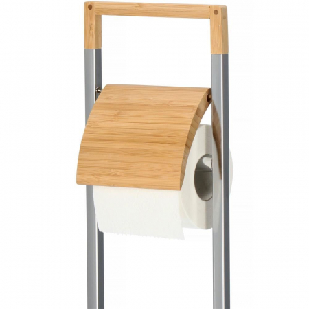 SUPORT PENTRU HARTIE IGIENICA CU PERIE WC, METAL SI BAMBUS, CROM, 75.5 CM, SPRINGOS [7]