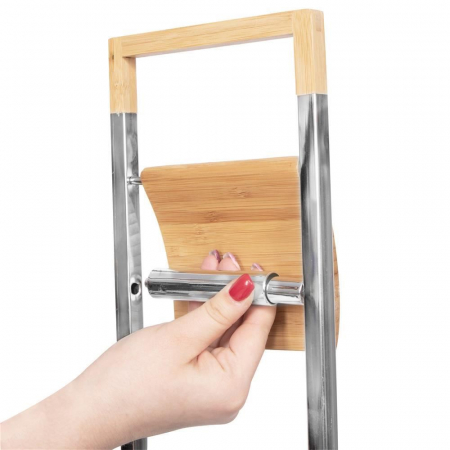 SUPORT PENTRU HARTIE IGIENICA CU PERIE WC, METAL SI BAMBUS, CROM, 75.5 CM, SPRINGOS [4]