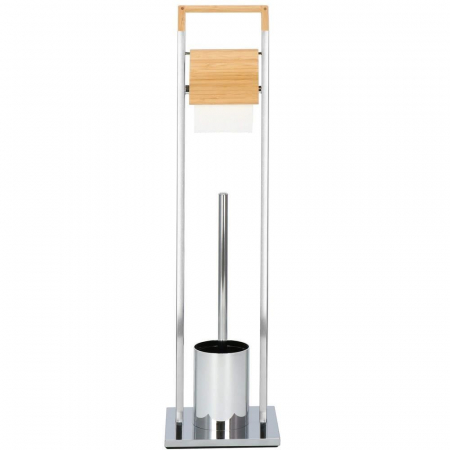 SUPORT PENTRU HARTIE IGIENICA CU PERIE WC, METAL SI BAMBUS, CROM, 75.5 CM, SPRINGOS [2]