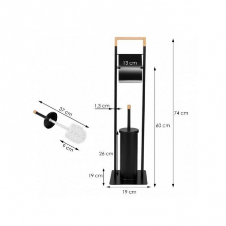 SUPORT PENTRU HARTIE IGIENICA CU PERIE WC, METAL SI BAMBUS, NEGRU, 74 CM, SPRINGOS [11]