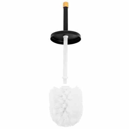 SUPORT PENTRU HARTIE IGIENICA CU PERIE WC, METAL SI BAMBUS, NEGRU, 74 CM, SPRINGOS [1]