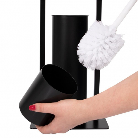 SUPORT PENTRU HARTIE IGIENICA CU PERIE WC, METAL SI BAMBUS, NEGRU, 74 CM, SPRINGOS [3]