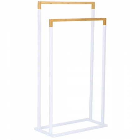 Baie - SUPORT PENTRU PROSOAPE DE BAIE, METALIC + BAMBUS, 2 BRATE, ALB, 45X21.5X84 CM, SPRINGOS