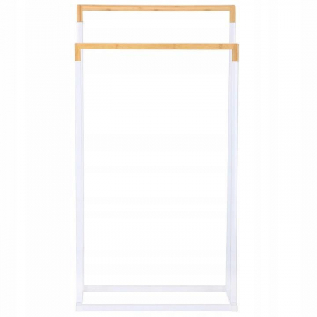 SUPORT PENTRU PROSOAPE DE BAIE, METALIC + BAMBUS, 2 BRATE, ALB, 45X21.5X84 CM, SPRINGOS [3]