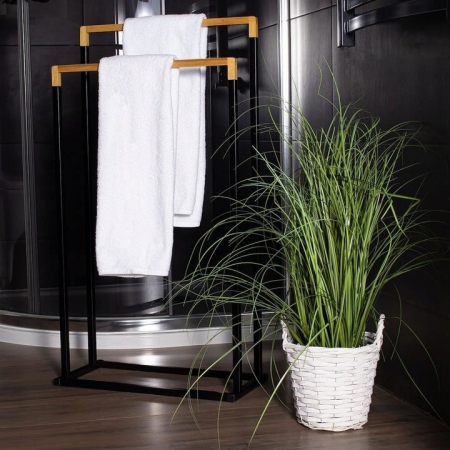 SUPORT PENTRU PROSOAPE DE BAIE, METALIC + BAMBUS, 2 BRATE, NEGRU, 45X21.5X84 CM, SPRINGOS [2]