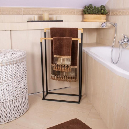 SUPORT PENTRU PROSOAPE DE BAIE, METALIC + BAMBUS, 2 BRATE, NEGRU, 45X21.5X84 CM, SPRINGOS [5]