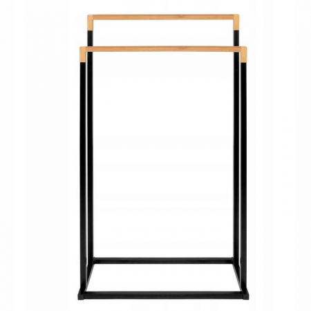SUPORT PENTRU PROSOAPE DE BAIE, METALIC + BAMBUS, 2 BRATE, NEGRU, 45X21.5X84 CM, SPRINGOS [1]