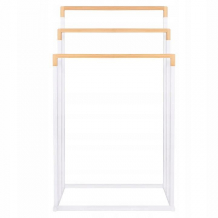 SUPORT PENTRU PROSOAPE DE BAIE, METALIC + BAMBUS, 3 BRATE, ALB, 45X21.5X84 CM, SPRINGOS [1]