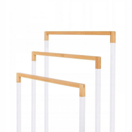 SUPORT PENTRU PROSOAPE DE BAIE, METALIC + BAMBUS, 3 BRATE, ALB, 45X21.5X84 CM, SPRINGOS [4]