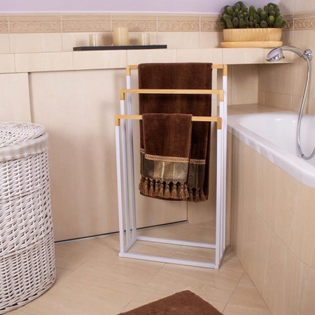 SUPORT PENTRU PROSOAPE DE BAIE, METALIC + BAMBUS, 3 BRATE, ALB, 45X21.5X84 CM, SPRINGOS [5]
