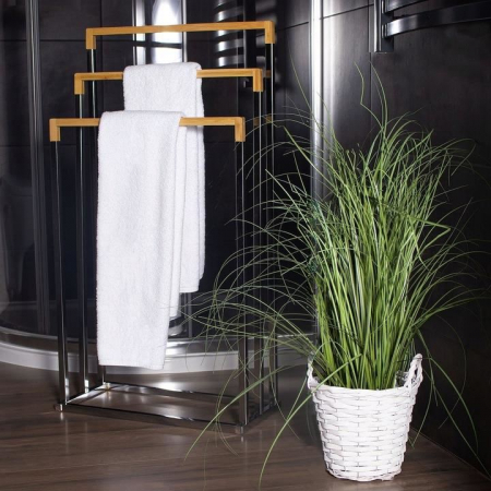SUPORT PENTRU PROSOAPE DE BAIE, METALIC + BAMBUS, 3 BRATE, ARGINTIU, 45X21.5X84 CM, SPRINGOS [5]