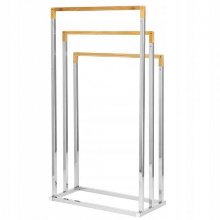 Amenajari Interioare - SUPORT PENTRU PROSOAPE DE BAIE, METALIC + BAMBUS, 3 BRATE, ARGINTIU, 45X21.5X84 CM, SPRINGOS