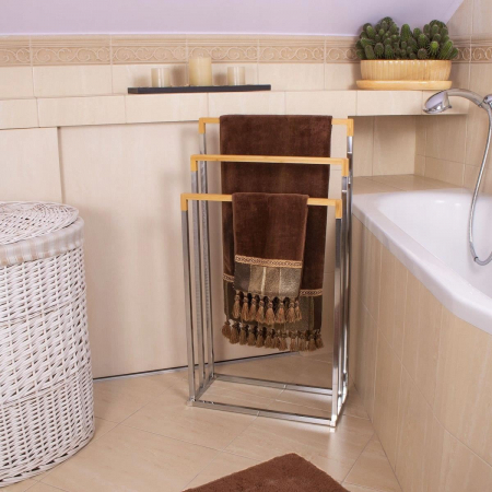 SUPORT PENTRU PROSOAPE DE BAIE, METALIC + BAMBUS, 3 BRATE, ARGINTIU, 45X21.5X84 CM, SPRINGOS [7]