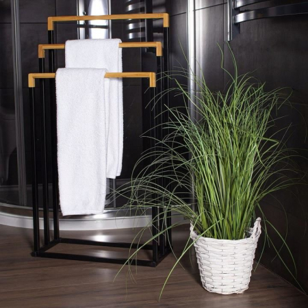 SUPORT PENTRU PROSOAPE DE BAIE, METALIC + BAMBUS, 3 BRATE, NEGRU, 45X21.5X84 CM, SPRINGOS [6]