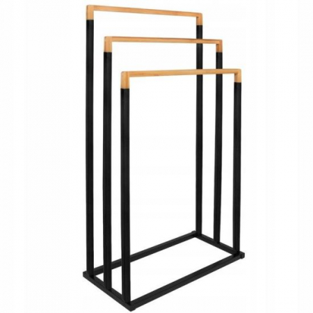 Amenajari Interioare - SUPORT PENTRU PROSOAPE DE BAIE, METALIC + BAMBUS, 3 BRATE, NEGRU, 45X21.5X84 CM, SPRINGOS