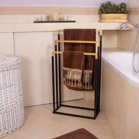 SUPORT PENTRU PROSOAPE DE BAIE, METALIC + BAMBUS, 3 BRATE, NEGRU, 45X21.5X84 CM, SPRINGOS [7]