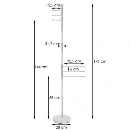 SUPORT PENTRU PROSOAPE DE BAIE, METALIC, CROMAT, 6 BRATE, 176 CM [5]