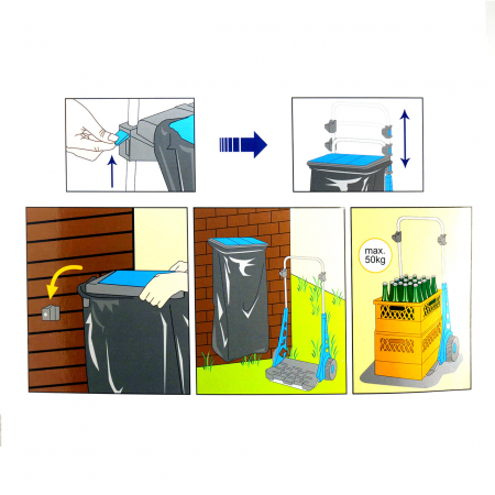 SUPORT PENTRU SACI DE GUNOI CU ROTI PENTRU GRADINA, CARUCIOR TRANSPORT NAVETE MAX 50 KG 120 L [3]