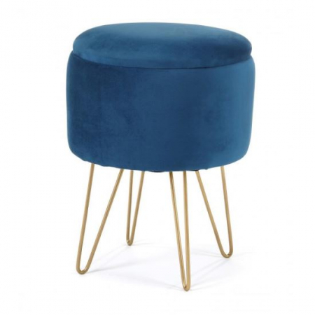 Taburete - TABURET, ROTUND, CU SPATIU DEPOZITARE, CATIFEA, BLEUMARIN, MAX 90 KG, 35X35X45 CM, LILI