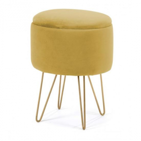 Taburete - TABURET, ROTUND, CU SPATIU DEPOZITARE, CATIFEA, GALBEN, MAX 90 KG, 35X35X45 CM, LILI