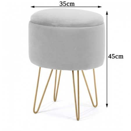 TABURET, ROTUND, CU SPATIU DEPOZITARE, CATIFEA, GALBEN, MAX 90 KG, 35X35X45 CM, LILI [2]