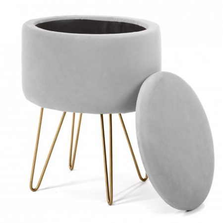 TABURET, ROTUND, CU SPATIU DEPOZITARE, CATIFEA, GRI, MAX 90 KG, 35X35X45 CM, LILI [1]