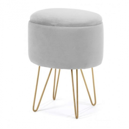 Taburete - TABURET, ROTUND, CU SPATIU DEPOZITARE, CATIFEA, GRI, MAX 90 KG, 35X35X45 CM, LILI