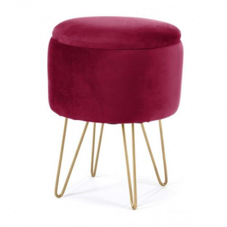 Taburete - TABURET, ROTUND, CU SPATIU DEPOZITARE, CATIFEA, ROSU, MAX 90 KG, 35X35X45 CM, LILI